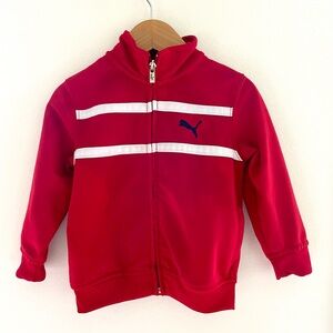 Like New Puma Boys Athletic Track Jacket, Full Zip Up, Cherry Red White Stripes